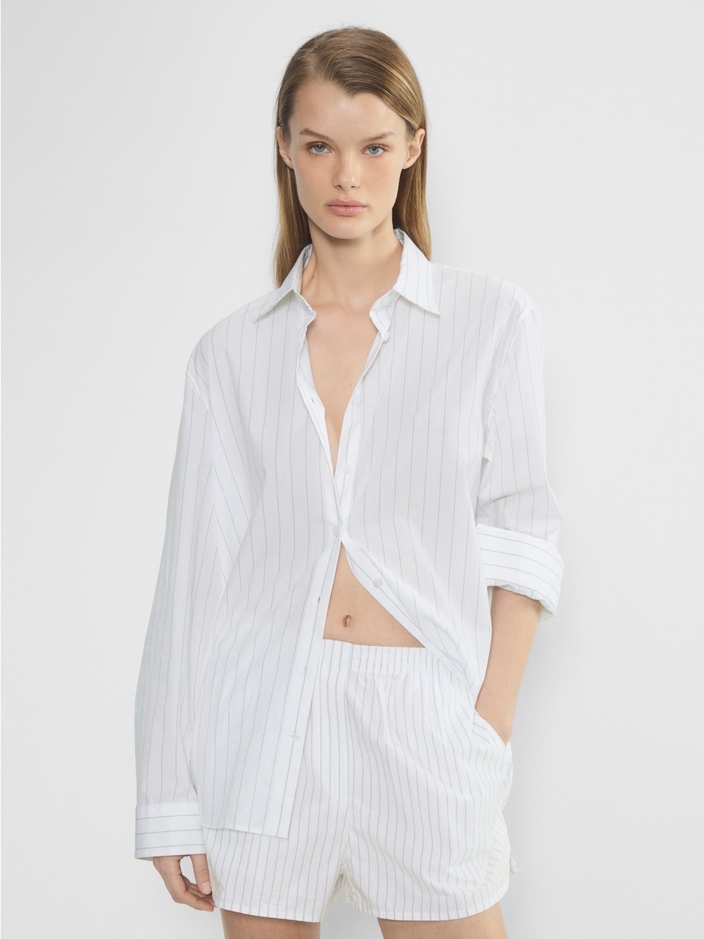 H&M White Vertical Pinstripe Poplin Set